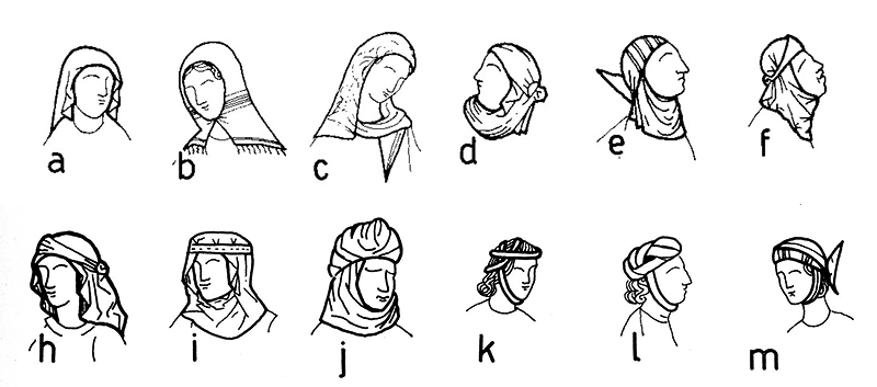 Types of female headdress depicted in Castilian miniatures from the thirteenth century